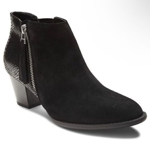 Vionic Black Anne Ortho Snake Print Leather/Suede Ankle Boots Size 9 - Picture 1 of 16